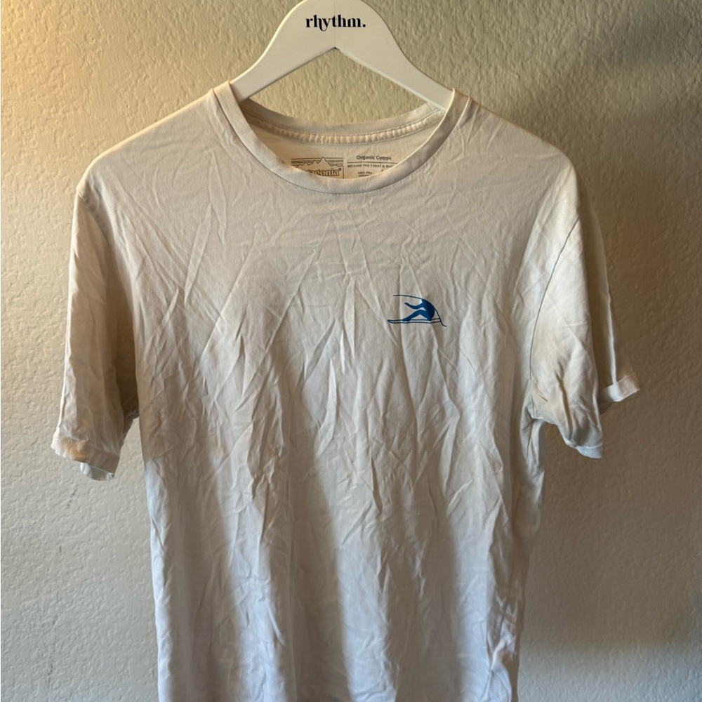 Patagonia White Tee with Blue Logo